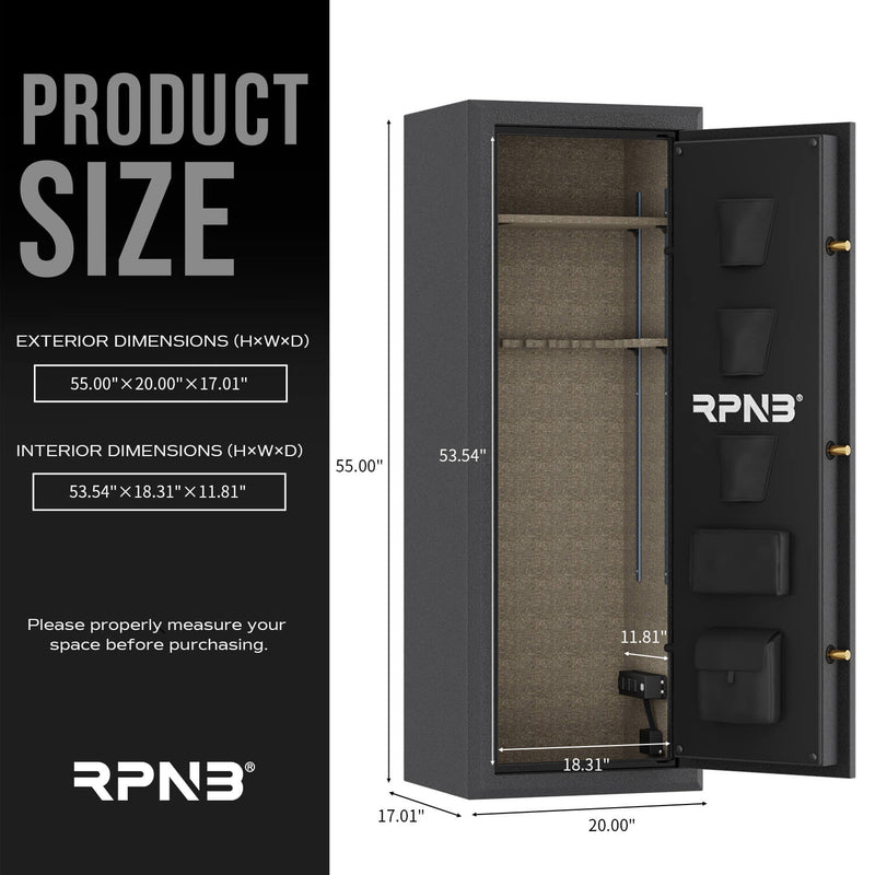 14 Gun Large Fireproof Biometric Digital Rifle Safe for Pistols and Rifles, Black, RPNB RPFS14-B