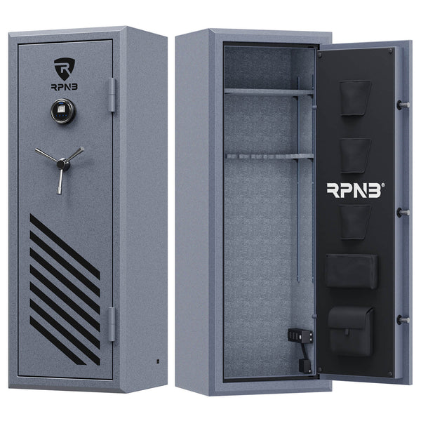 Grey Safe Biometric Fireproof Gun Safe, Fingerprint Long Rifle Gun Safe for Home ...
