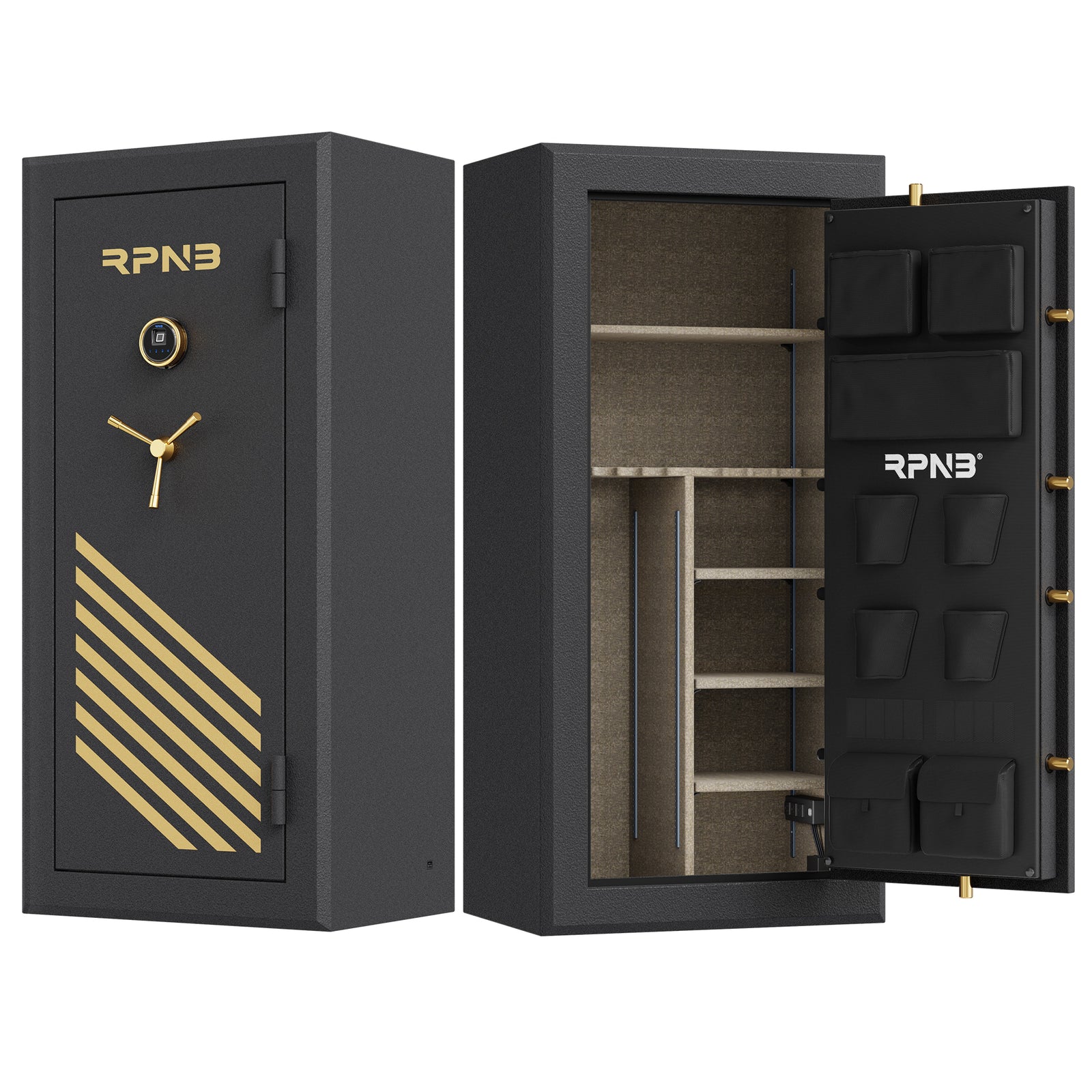 Kavey Biometric Rifle Gun Safe – 4-5 Long Guns, Fingerprint Lock, Steel, 54.33" Tall