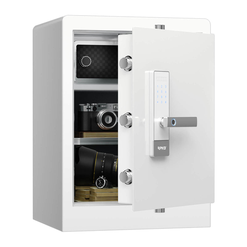 White Fingerprint Home Safe With Touchscreen Keypad, Deluxe Nightstand Safe, 2.8 Cubic Feet, RPNB RPHS60W