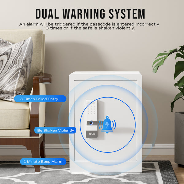 White Fingerprint Home Safe With Touchscreen Keypad, Deluxe Nightstand Safe, 2.8 Cubic Feet, RPNB RPHS60W