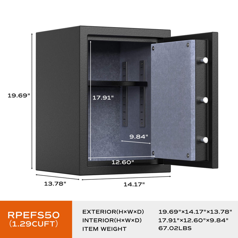 Digital Keypad Fireproof Safe, Deluxe Safe Box, 1.29 Cubic Feet, RPNB RPEFS50
