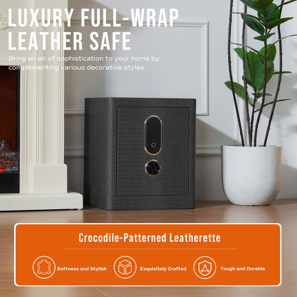 RPNB Luxury Leatherette Wrapped Biometric Fingerprint Home Safe with Touch Screen, 2.3 Cubic Feet, RPNB RPLH50