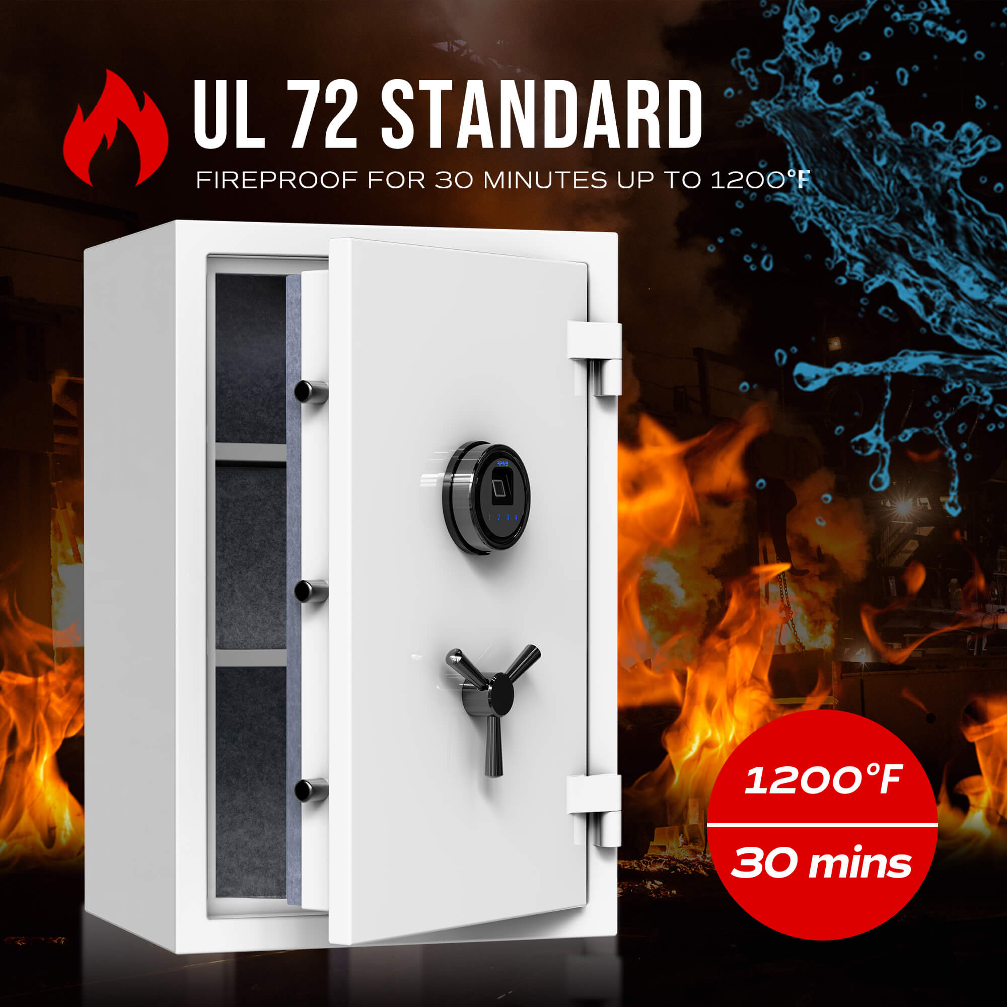 Large White Fireproof Safe with Fingerprint Sensor, Biometric Home Saf ...