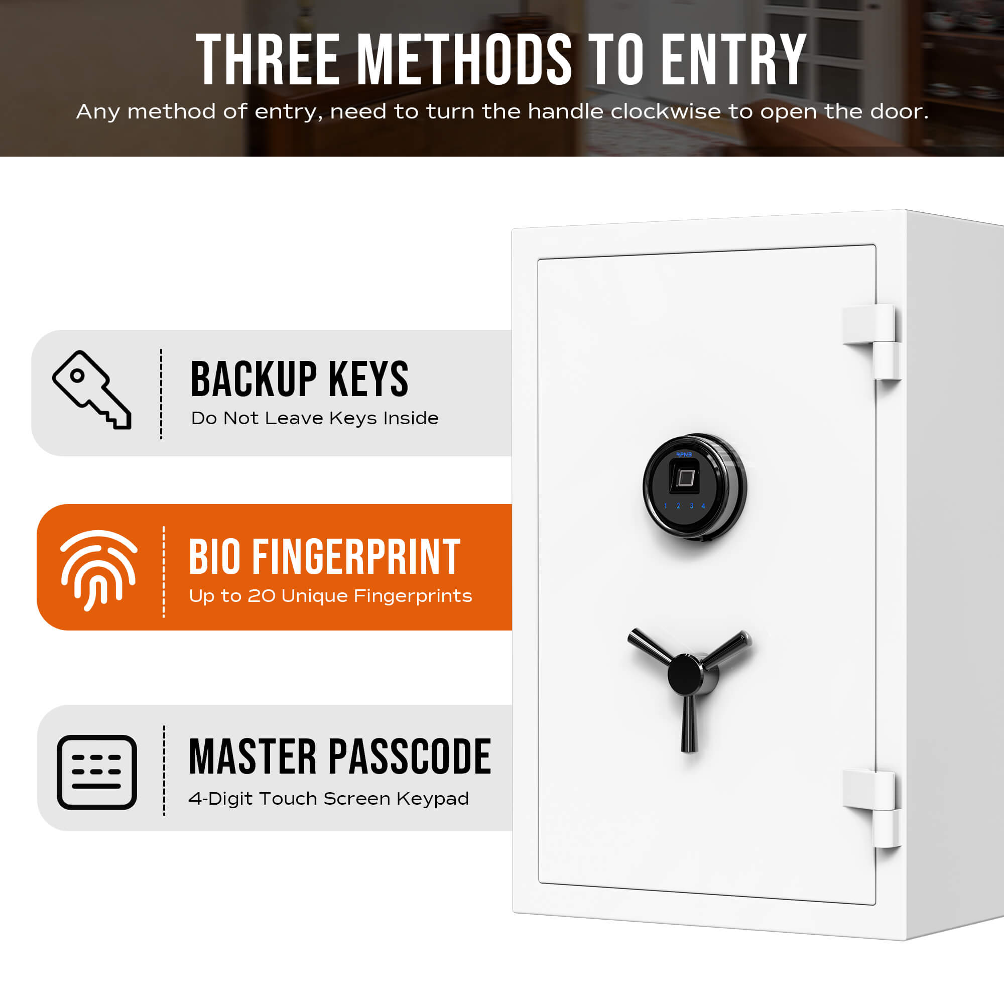 Large White Fireproof Safe with Fingerprint Sensor, Biometric Home Saf ...