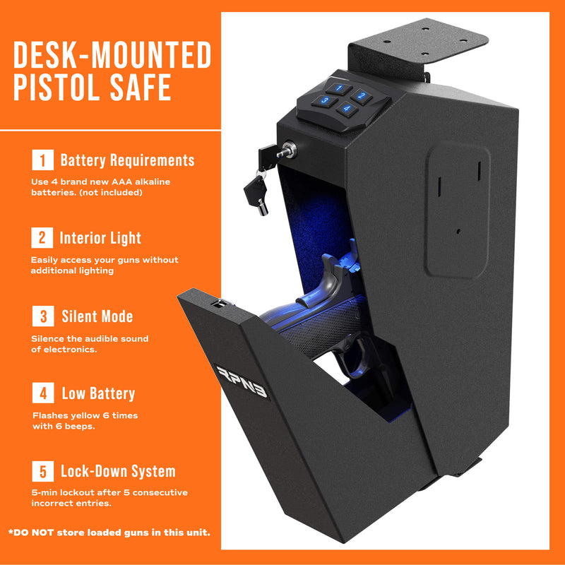 Quick Access Drop Down gun Safe with Digit Keypad Lock, Mounted Handgun Safe-RPNB RP311E