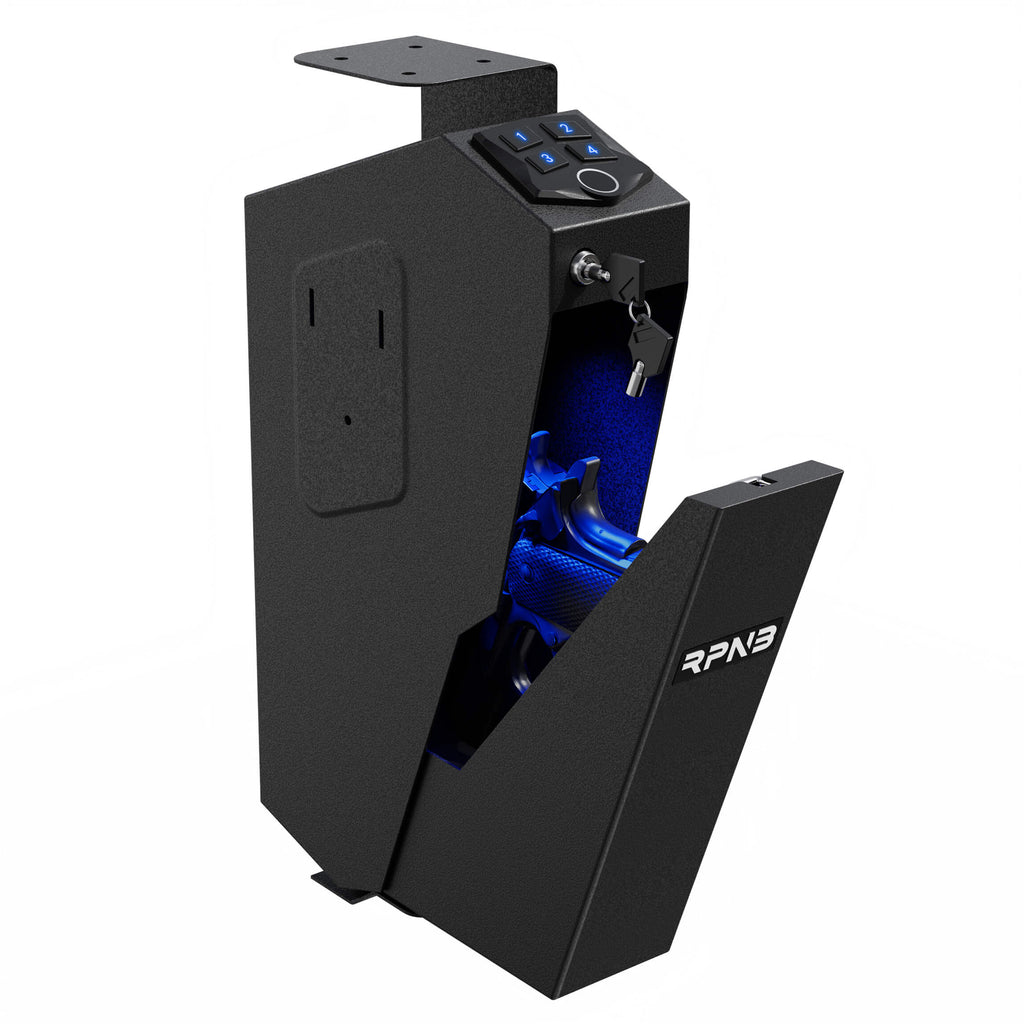 Fingerprint Handgun Safe Quick Access Drop Down Lid Desk Mounted Pistol Safe RP311F