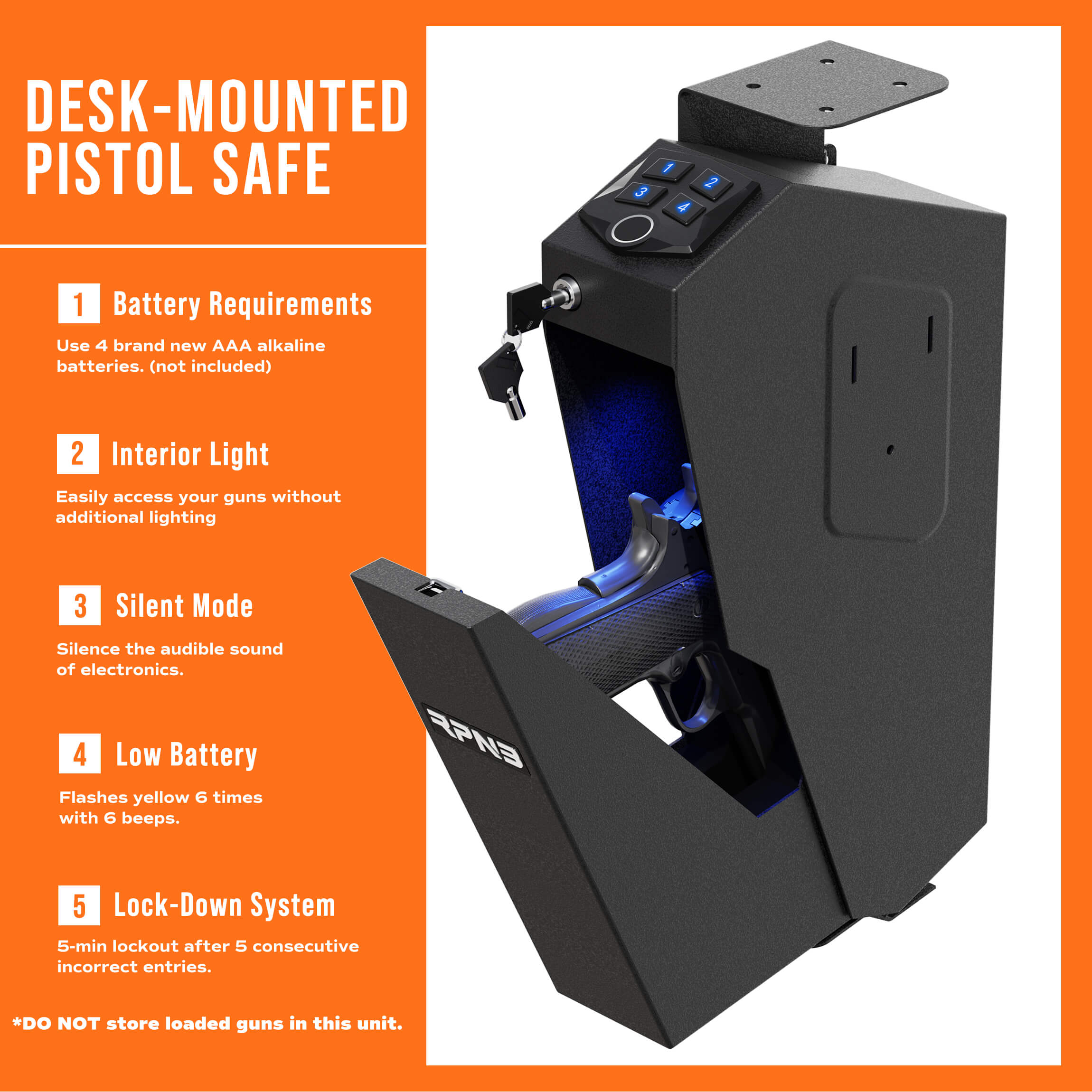 RPNB Drop Dawn Gun Safe with Biometric Lock Quick Access Single