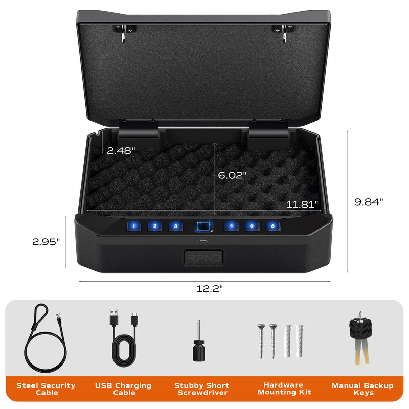 Smart Biometric Gun Safe for Handgun, Quick Access Pistol Safe with Fingerprint - RPNB RP2018