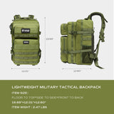 RPNB Large Capacity Military Tactical Backpack, Water-Resistant 3-Day Assault Pack, Army Green