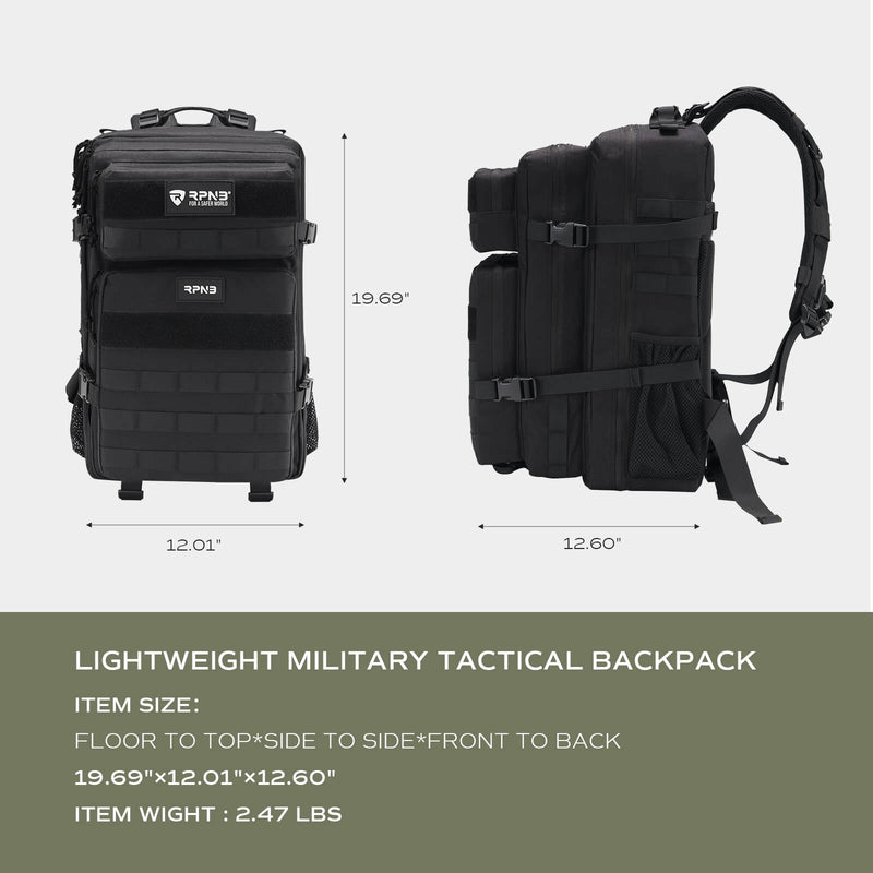 45L Black Large Capacity Military Tactical Backpack For Hiking Travel – RPNB