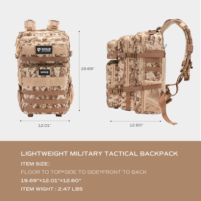 45L Desert Camo Large Capacity Military Tactical Backpack For Hiking &  Hunting – RPNB