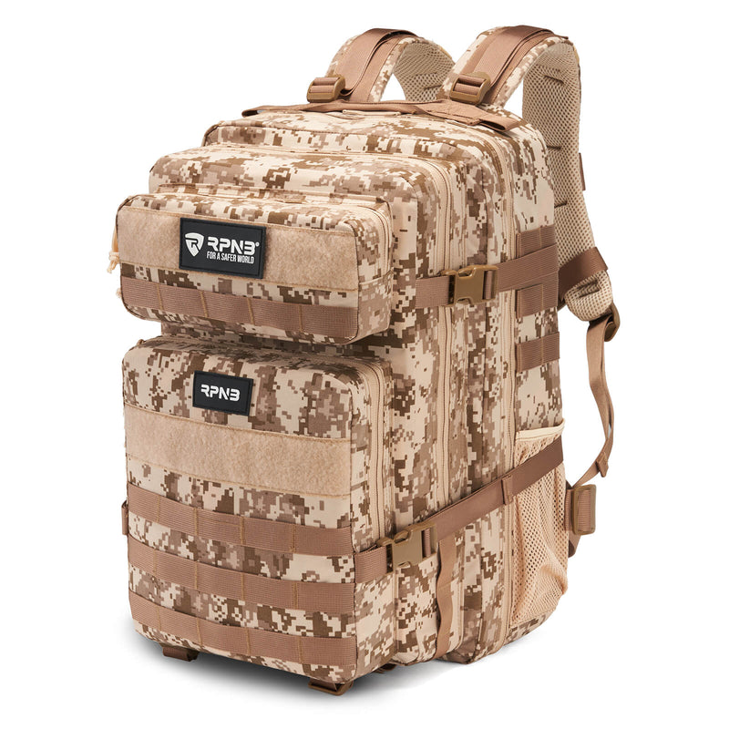 RPNB Large Capacity Military Tactical Backpack, Lightweight 500D Nylon Hiking Travel Expandable Backpack, Desert Camo